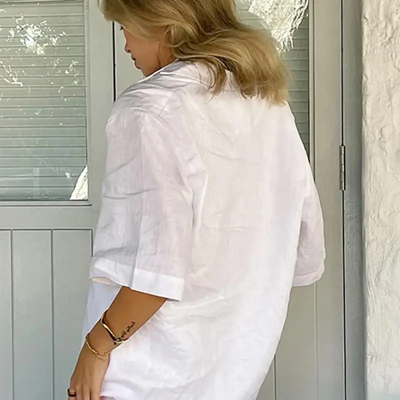 

EuroAmerican Pure Cotton Loose Women's White irt Comfortable Breathable Commute Sle Five Sve Women's Faion Top