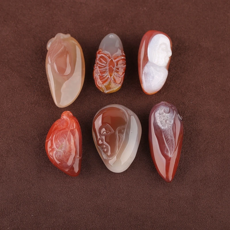 

B & F красный агат кулон бусины ручной работы цветок лист и лицо натуральные полированные камни Хэллоуин DIY изготовление ювелирных изделий 96,8 г 6 шт.