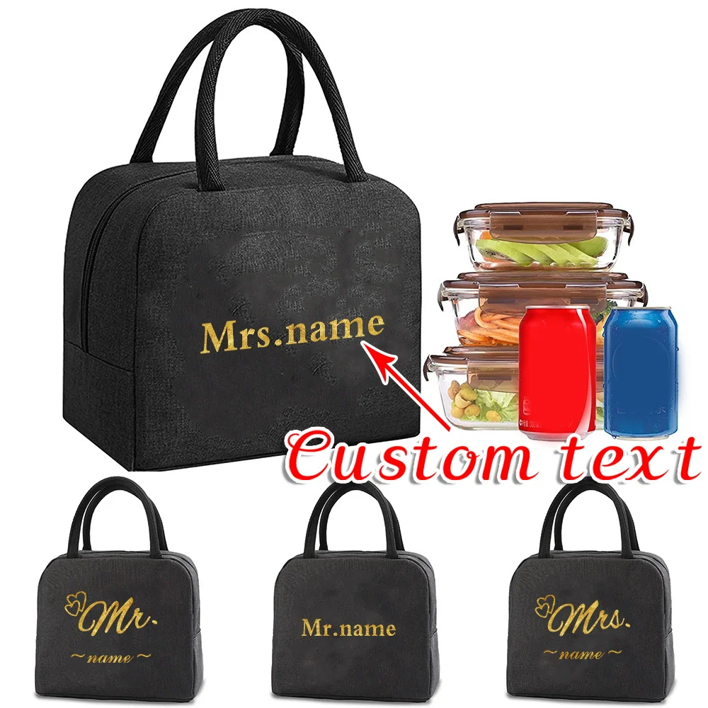 Customized Black Insulated Lunch Bag Bento Bag Aluminum Foil Lunch Box Women's Handbag Picnic Food Bag