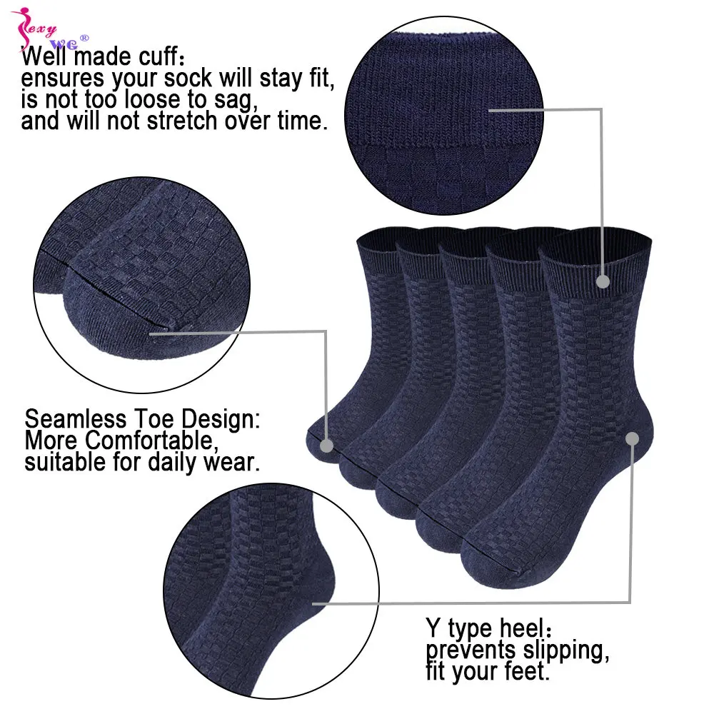 SEXYWG 5 Pairs/Set Men's Cotton Socks New Style Winter for Male Socks Black Business Cotton Athletic Crew Socks Soft Breathable