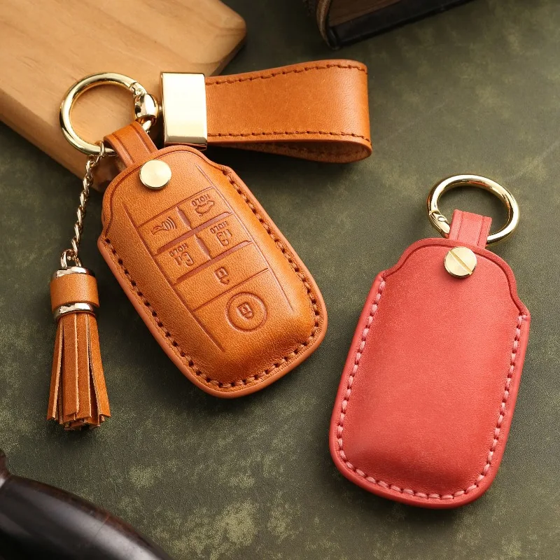 Genuine Leather Car Key Case Cover Chain Shell Protector Fob Holder for KIA K3 K5 Sportage K4 KX3 Sorento KX5 K2 Accessories