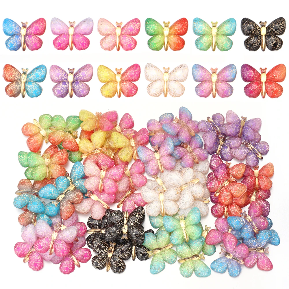 10pcs/lot 25×32mm Acrylic Two-tone Gradient Perforated Butterfly Patches Pendant For DIY Necklaces Earrings Clothing Accessories