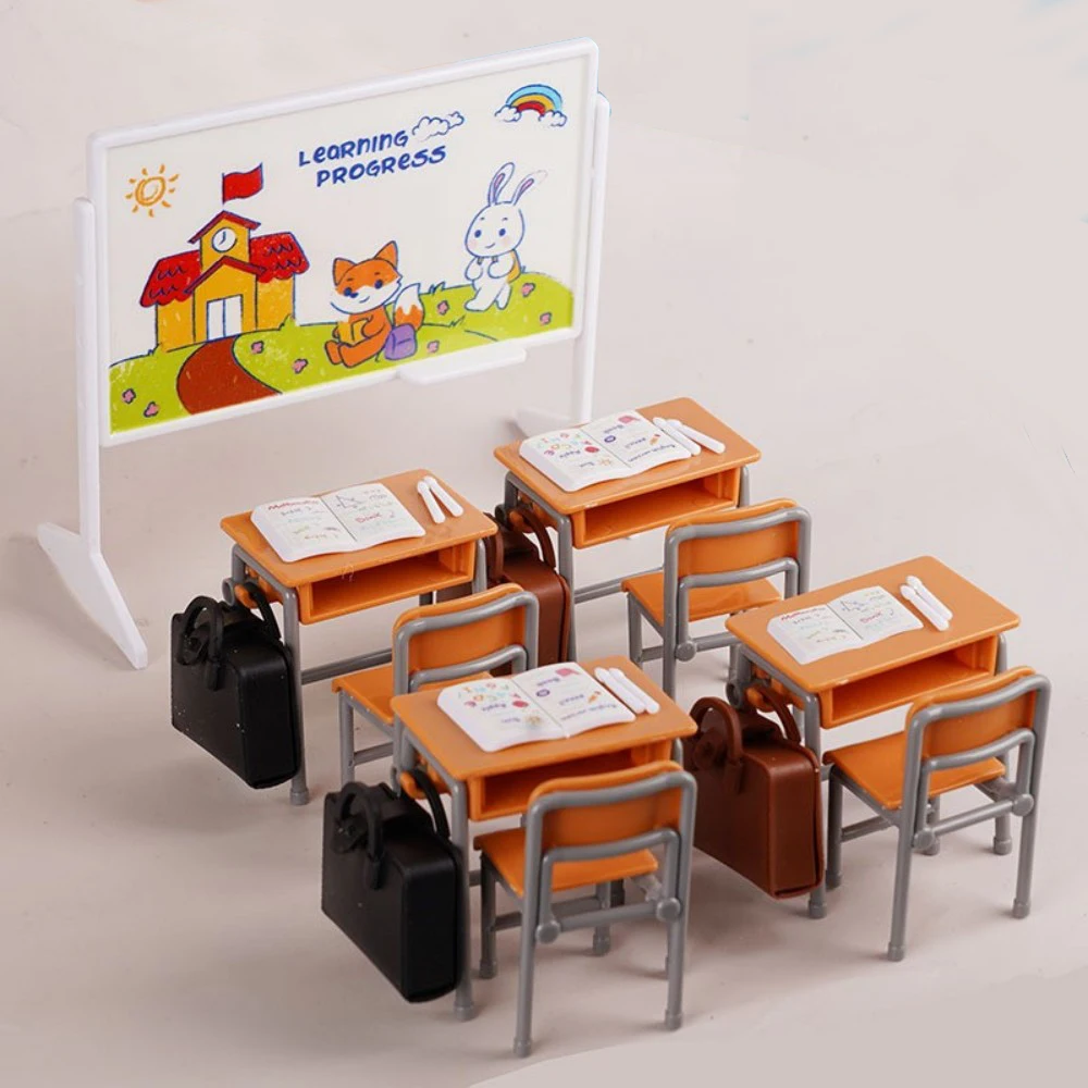 1 ensemble 1:12 maison de poupée miniatures bureaux chaises cartables modèle tableau noir décor de classe jouet maison de poupée accessoires