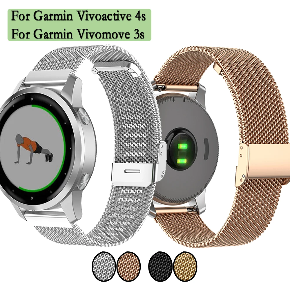 Gelang jam tangan Garmin Vivoactive 4s, tali arloji 18mm Milan untuk Garmin Vivomove 3s, gelang baja tahan karat sangat ringan