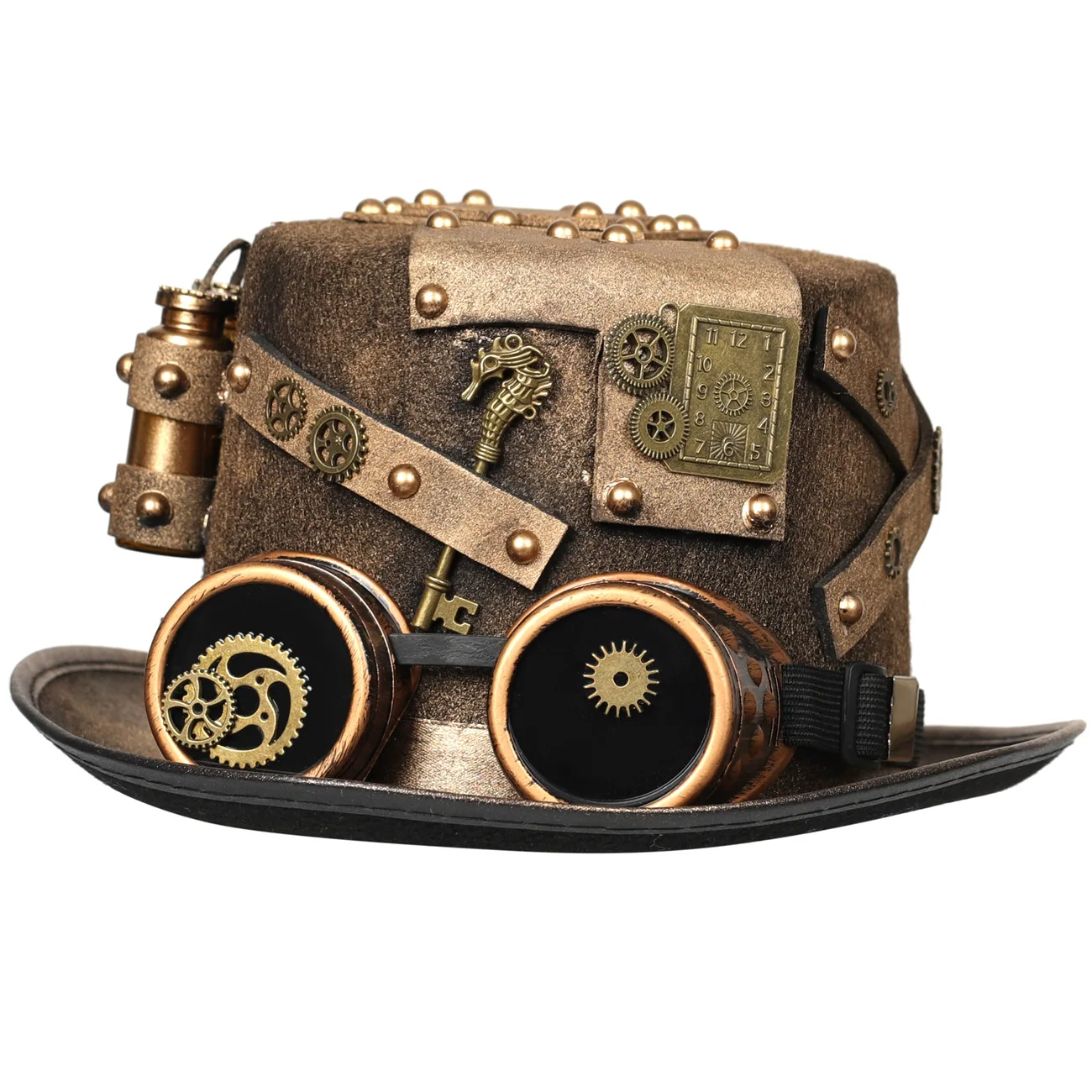 

European 2024 Design Night Club Steampunk Rivet Fedoras Adult Unisex Cowboy Goggles Gear Pirate Gothic Cosplay Top Hat Headwear