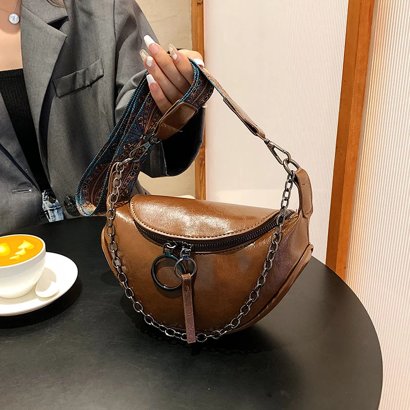 Damskie torba typu Crossbody z łańcuchem torba na ramię w stylu Vintage dla kobiet Half Moon eleganckie portmonetka na imprezę torby na ramię z