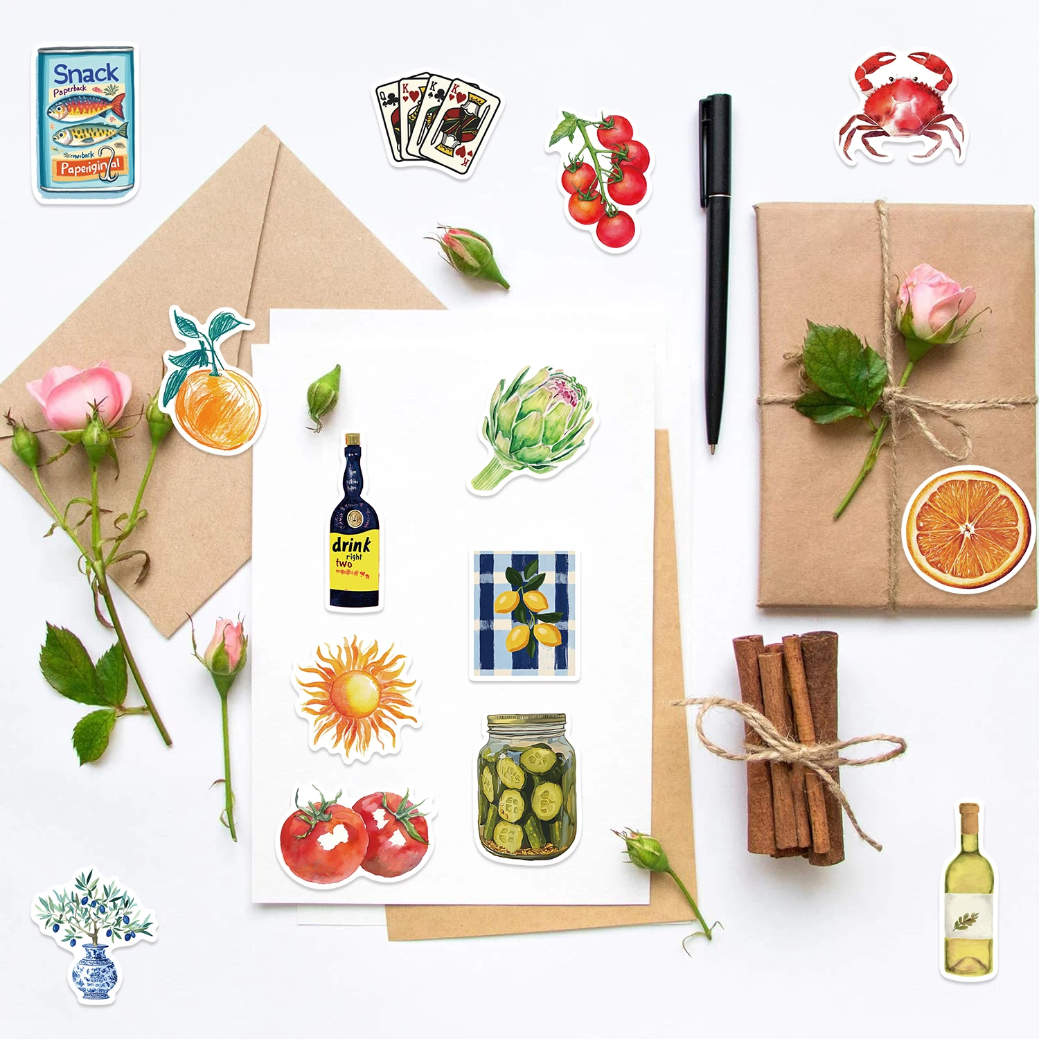 100 pçs mediterrâneo tomate retro pvc adesivos decalques decorativos para laptops manuais casos de telefone celular cozinha viagem