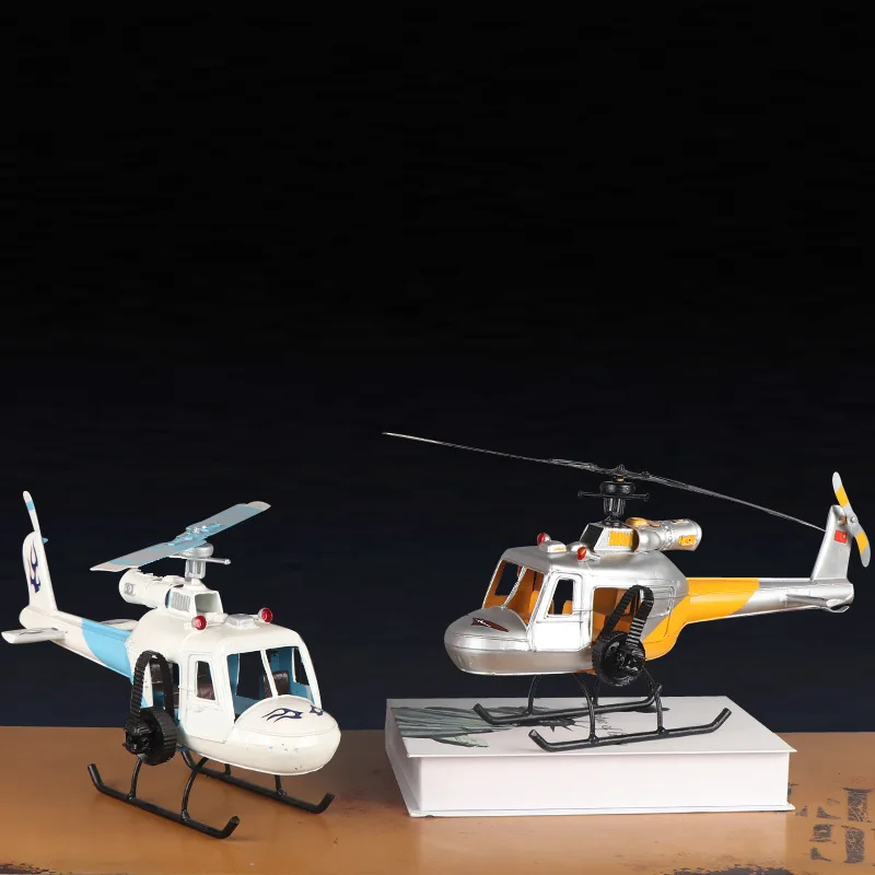 Helicopter model wrought iron crafts simulation aircraft ornaments TV cabinet boy bedroom decoration home