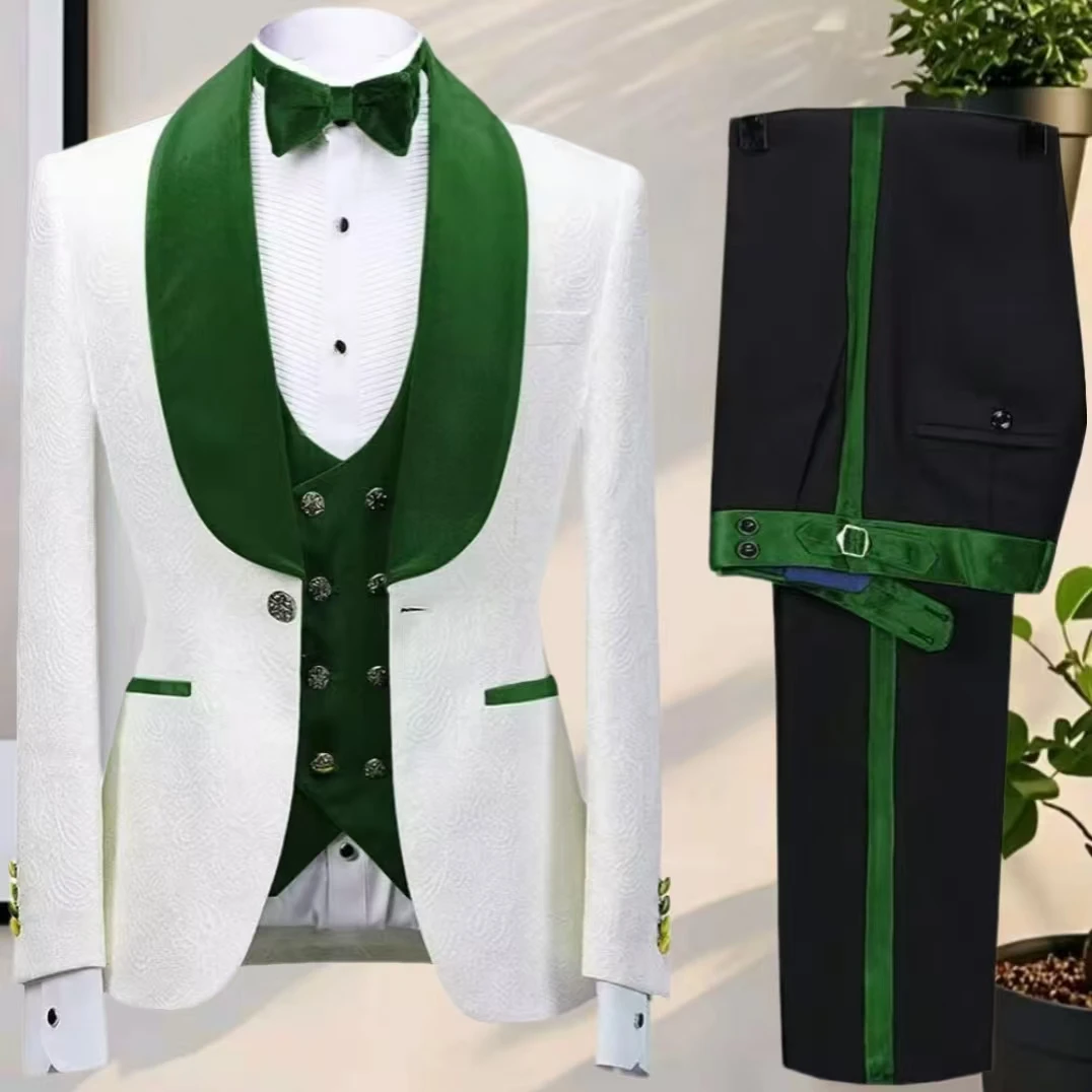 

Men's Floral Jacquard Tuxedo Suits Elegant Formal Fashion Suits Bespoke Blazer Costume Homme Men Clothing 3PCS