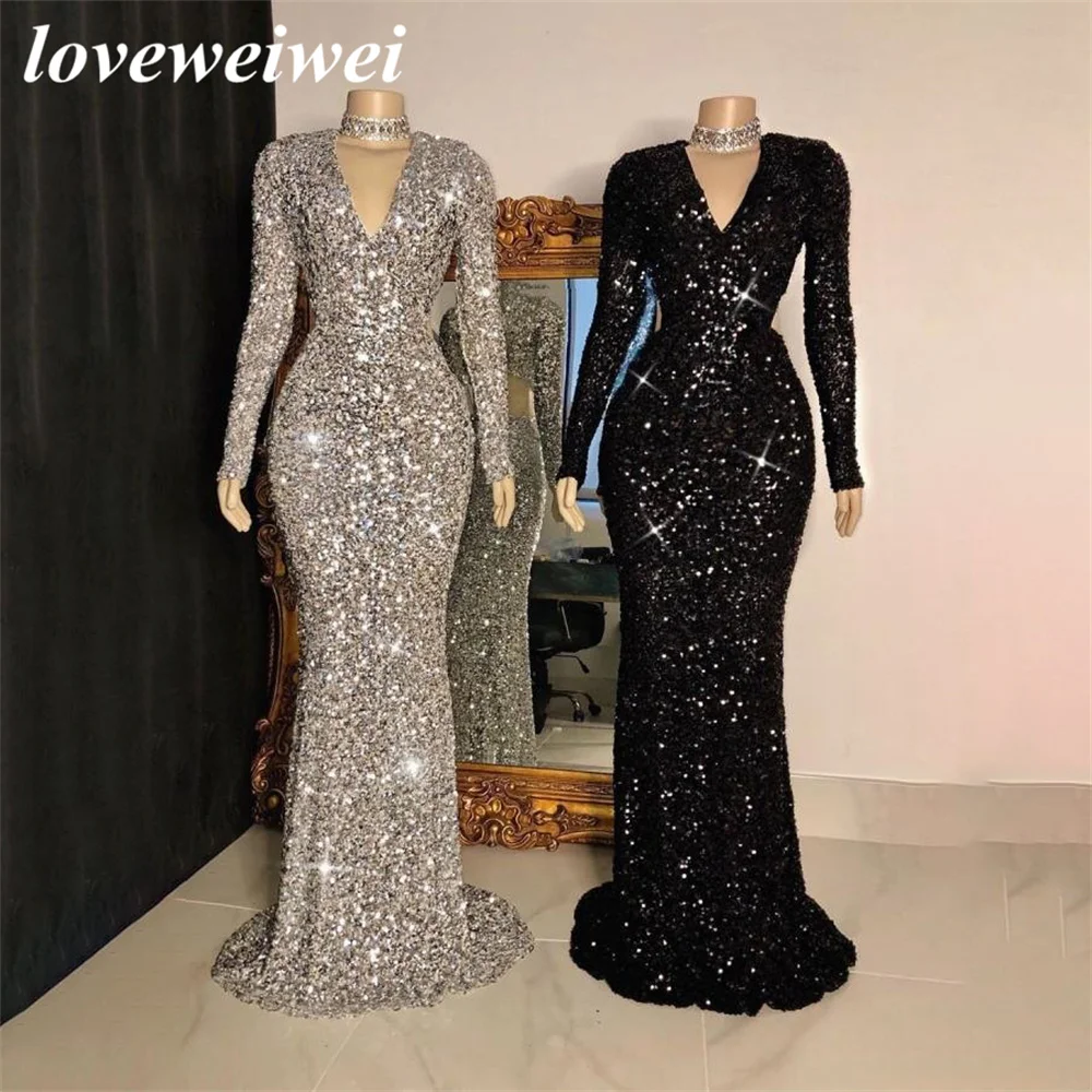 

Mermaid Sexy Prom Dress Long Sleeves Celebrity Dresses Glitter Women's Evening Dress With Sequin Formal Gown Custom Made 프롬 드레스