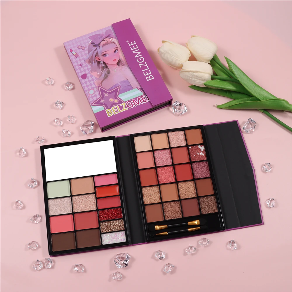 BELZGMEE Cute Princess Matte Eye Shadow Palette with Powder Puff Glitter Eyeshadow Palette Plastic Paper Case Makeup for Eyes