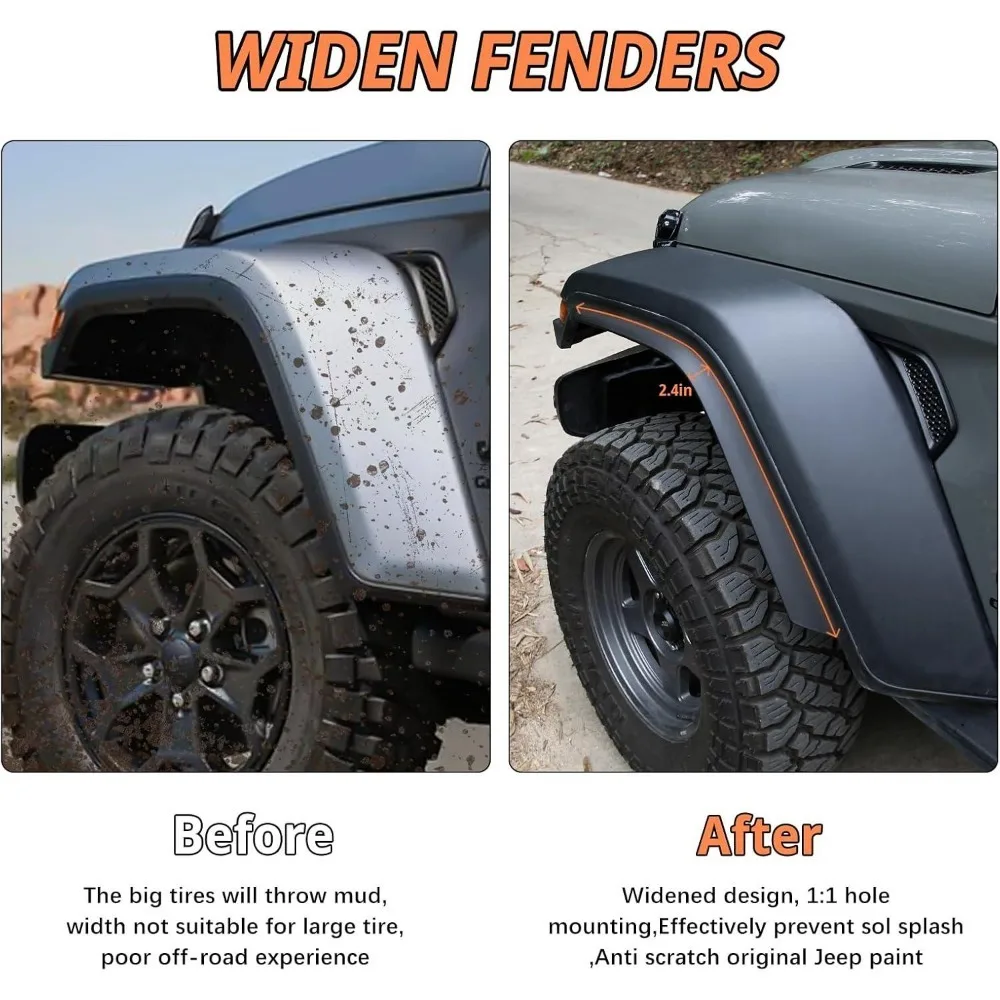 Clearance Fender Set For 2020 2024 Jeep Gladiator Mojave Rubicon Front Rear Wheel Liner 4PCS Off Road ABS No Drill Protection