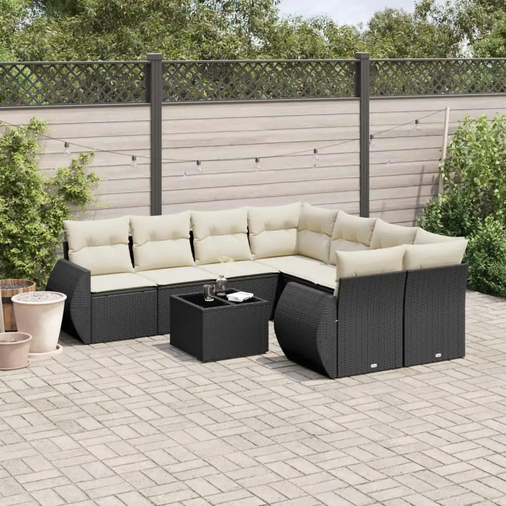 

Large Black Poly Rattan Garden Sofa Set UV Resistant Outdoor Furniture Comfortable Seating for Patio and Balcony