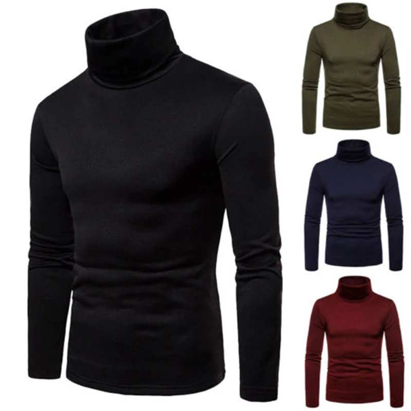 New Mens Sweaters Winter Autumn Turtleneck Long Sleeve Plain Stretch Kintted Pullovers Basic Tops Slim Fit Fashion Mens Sweater