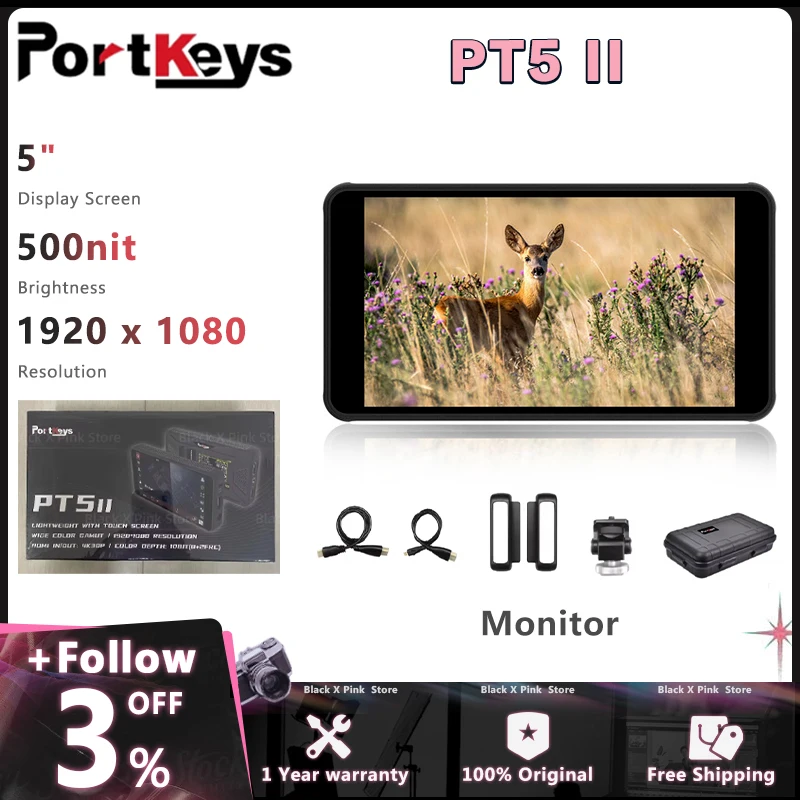 Portkeys PT5 II 5″ Monitor 4K Touchscreen Portable 500nit Ultra-thin 3D LUT 1920*1080 for Camera DSLR P6 new upgrade