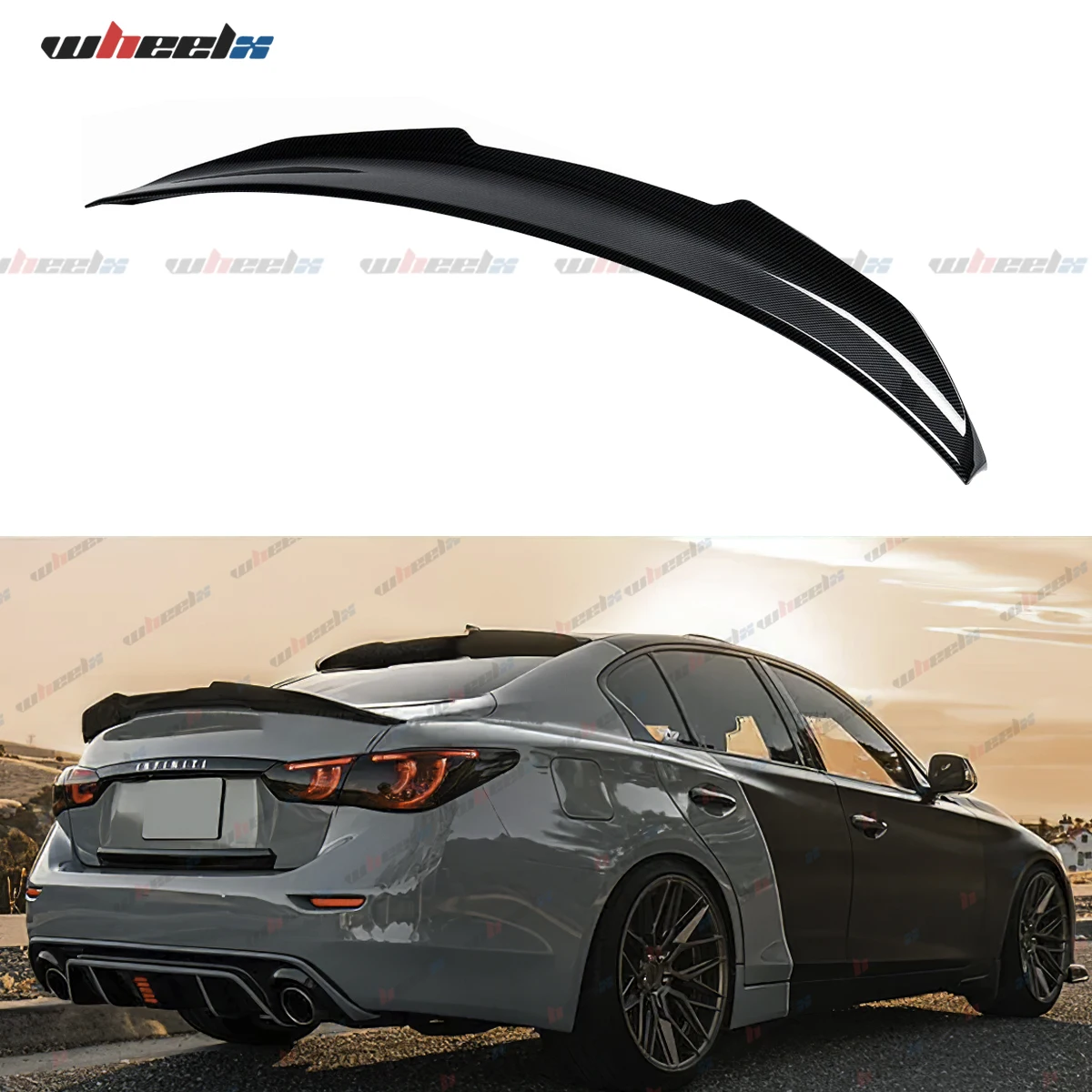 Rear Lip Trunk Spoiler Wing For 14-24 Infiniti Q50 Sedan PSM Carbon Fiber Style