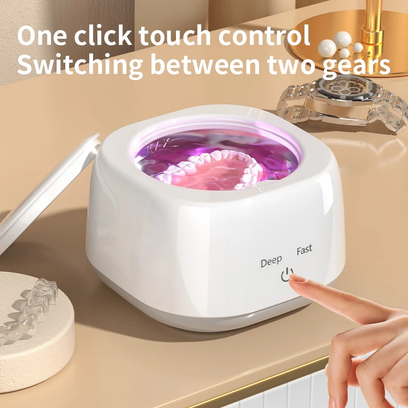 48khz Sonic Vibration 360° Deep Cleaning Machine 2-Speed Mode Portable Braces Denture Ultrasonic Cleaner 250ml Stainless Tank