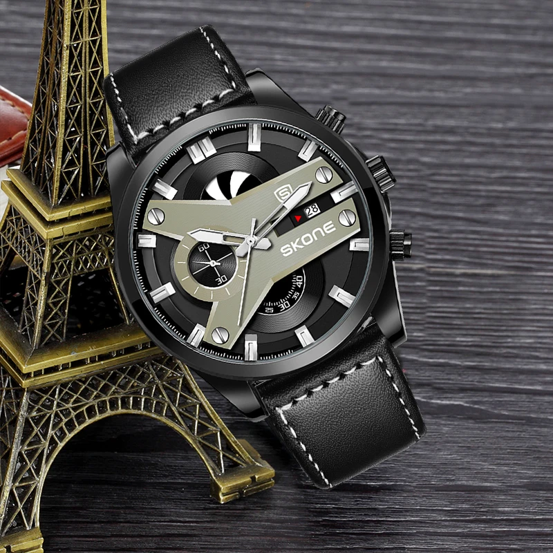 SKONE Sports Business Large Dial Multi functional Student Calendar Waterproof Leisure Quartz Watch