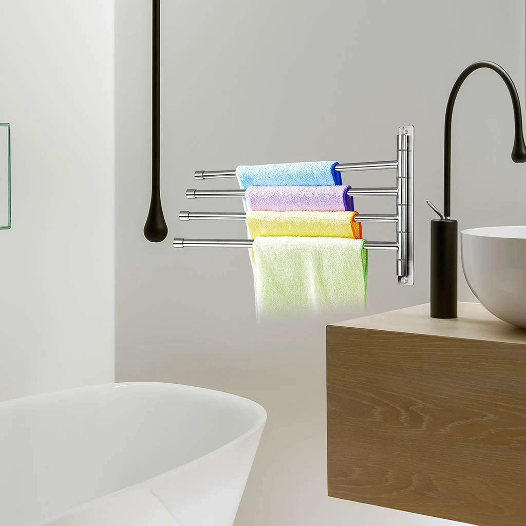 Exquisite-Wall Mounted Swing Towel Bar - Stainless Steel Bath Towel Rod 4-Arm, Bathroom/Kitchen Swivel Towel Rack Hanger Holder