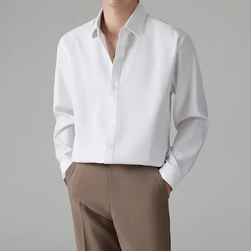 Spring New Men's Business Casual Shirt Korean Loose Long Sleeve Shirt For Men Solid Men Dress Shirt T-shirt Men Clothing