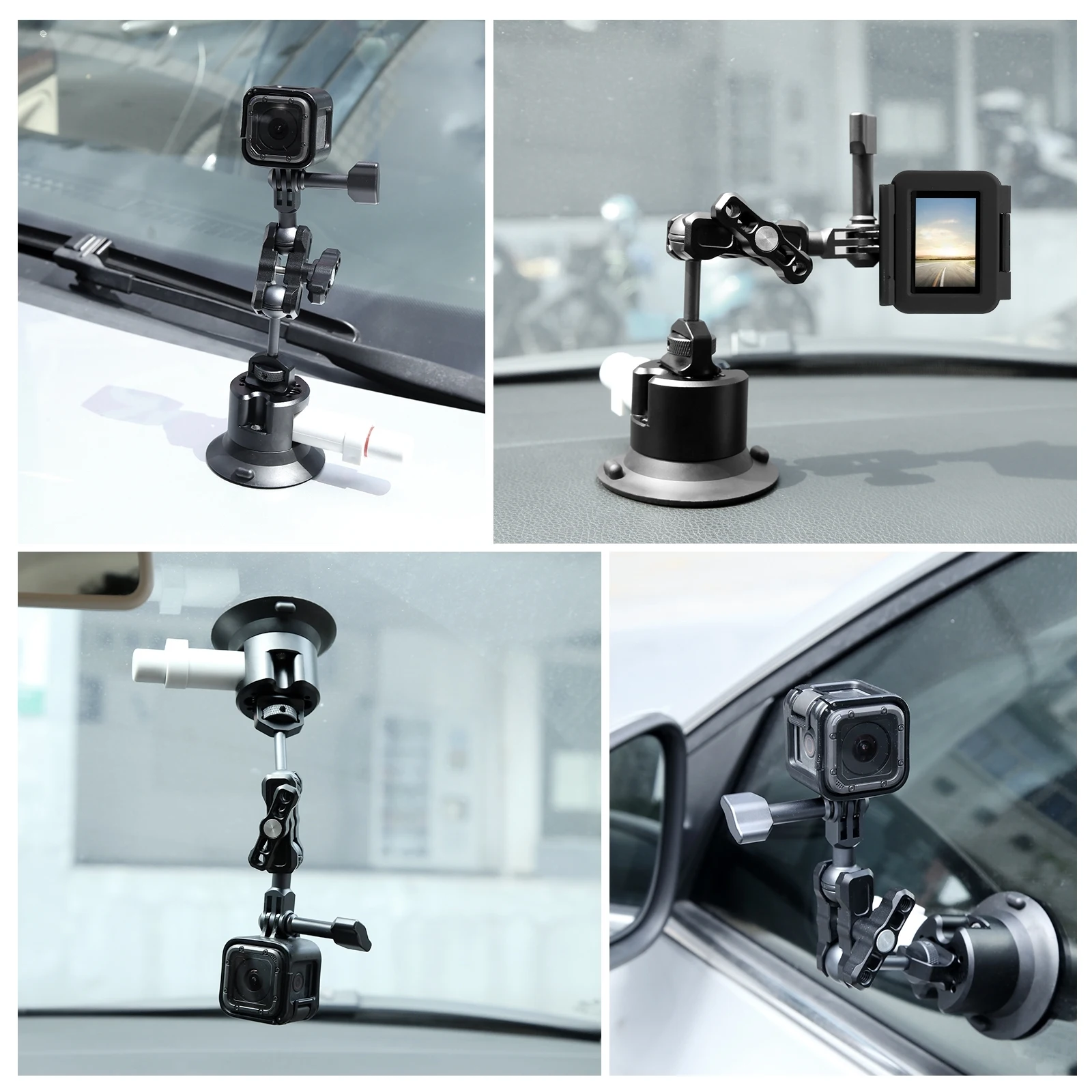 PULUZ 3 inch Car Single Pump Suction Cup Aluminum Alloy Mount with 1/4 3/8 Screw Hole for Gopro/ Insta360/ DJI and Other Cameras