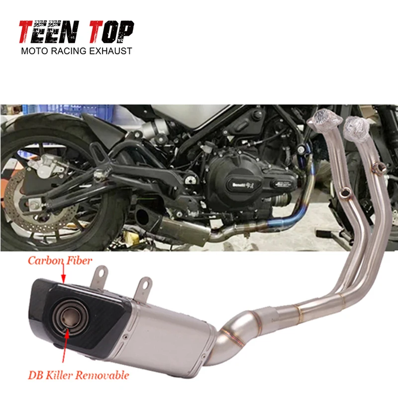 Full Motorbike Exhaust System For Benelli Leoncino BJ500 Exhaust Pipe BJ500 Escape Moto Front Pipe CarbonFiber Muffler DB Killer
