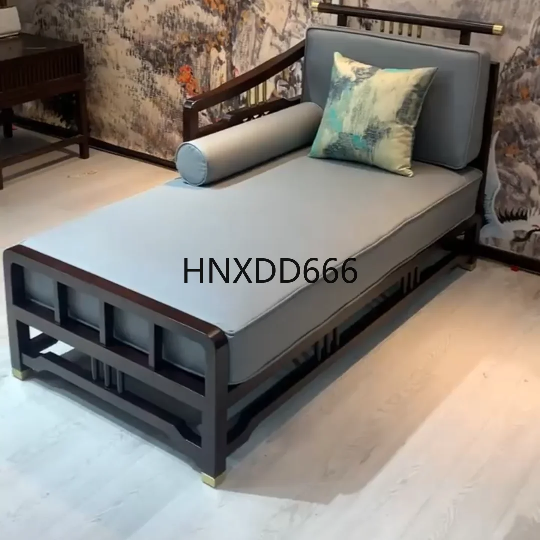 

New Chinese-style all-solid wood chaise longue recliner household balcony small apartment sofa