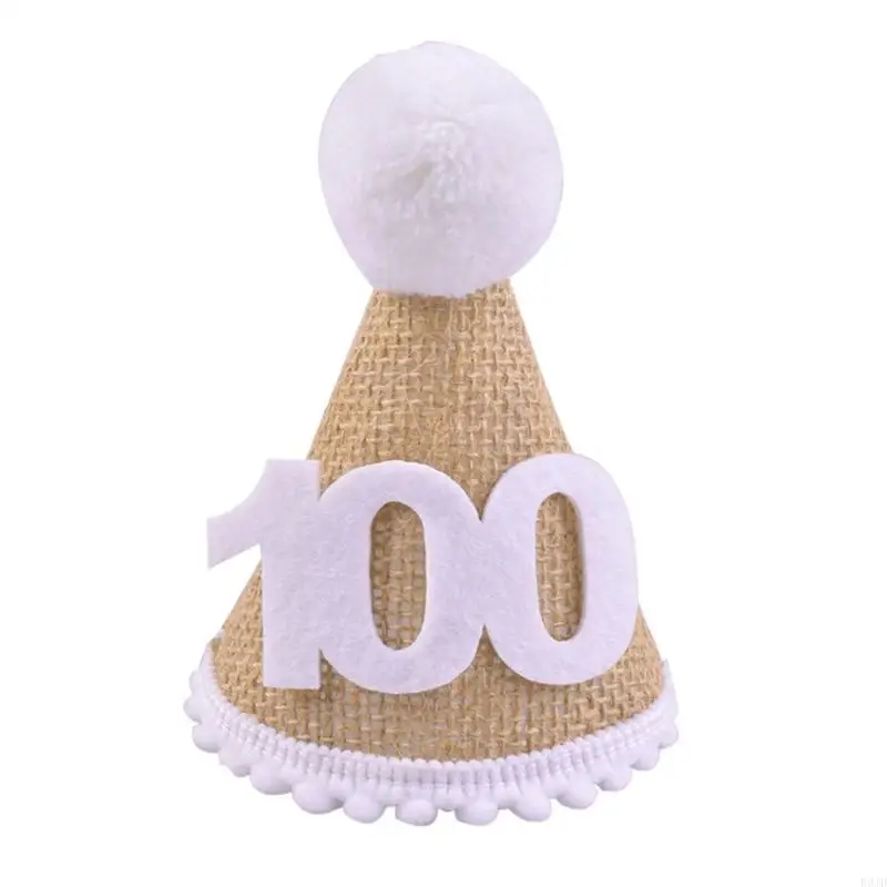 R9JD Baby Party Hat Linen Hairband Infant Birthday Hat Photography Headdress