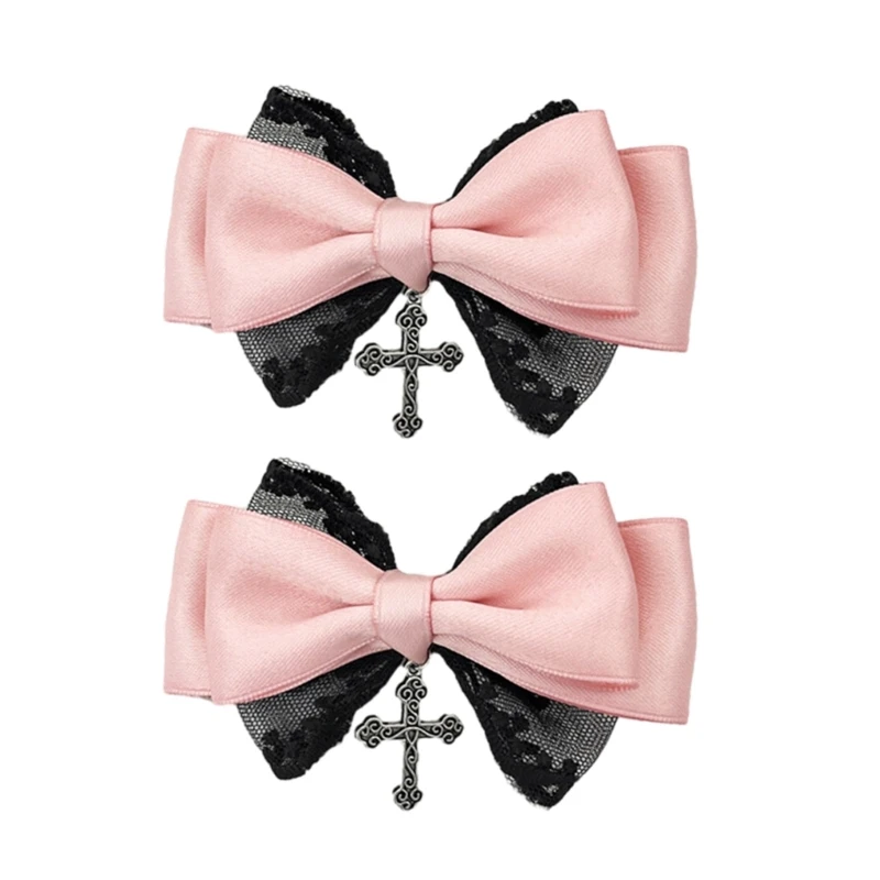 Gothic Lace Hair Clip Bow Large Barrette Bow Flat Clips Barrette Hairpin Bow Elegant Hair Clip for Bunches