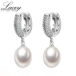 Boucles d'oreilles pendantes en argent regardé 925 avec perle d'eau douce naturelle, boucles d'oreilles élégantes en véritable perle, bijoux fins, cadeaux d'anniversaire