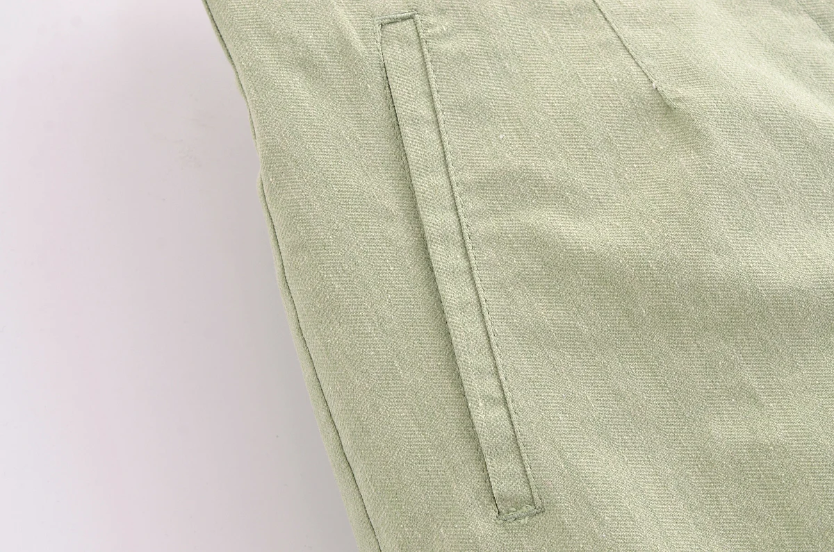 Tangada 2024 Women Green Cotton Linen Shorts Vintage High Waist Zipper Fly Female Short Pants 6P063