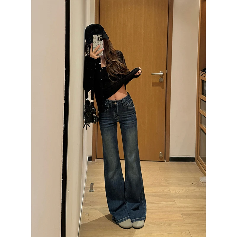 Embroidered micro-pull jeans without sticking to the legs, low waist and slim trousers for women (extended)