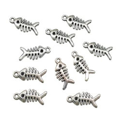 10Pcs Retro Silver Color Fish Bone Pendant Charm for Necklace Earring Bracelet Making DIY Jewelry Accessory Finding