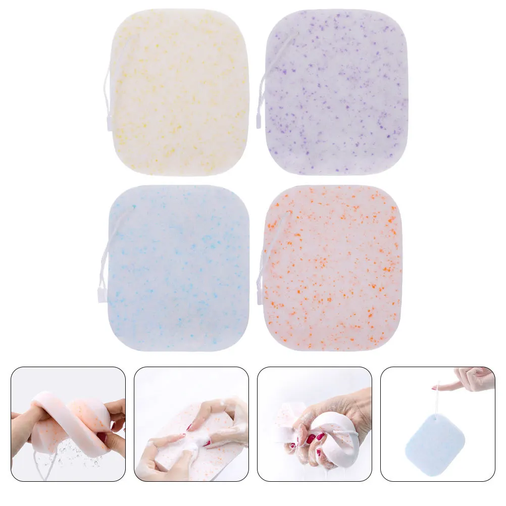 4Pcs Supple Cleaning Sponge Face Wash Sponges Exfoliating Portable Facial Scrubber for Makeup Removal and Skin Health