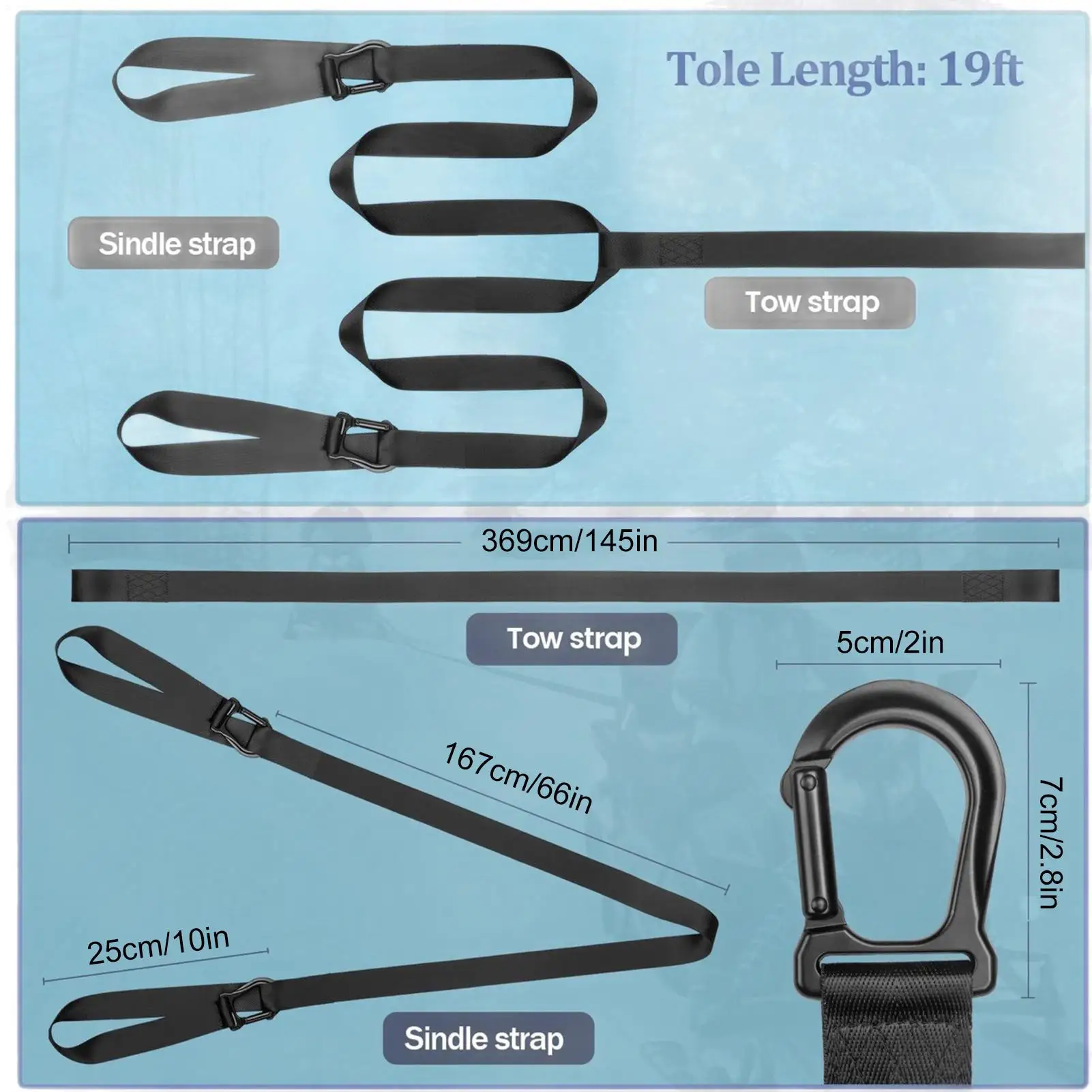 High Break Strength Tow Strap Heavy-Duty Recovery Rope Emergency Rescue Gear For Snowmobile & ATV Winter Off-Road Trail Riding