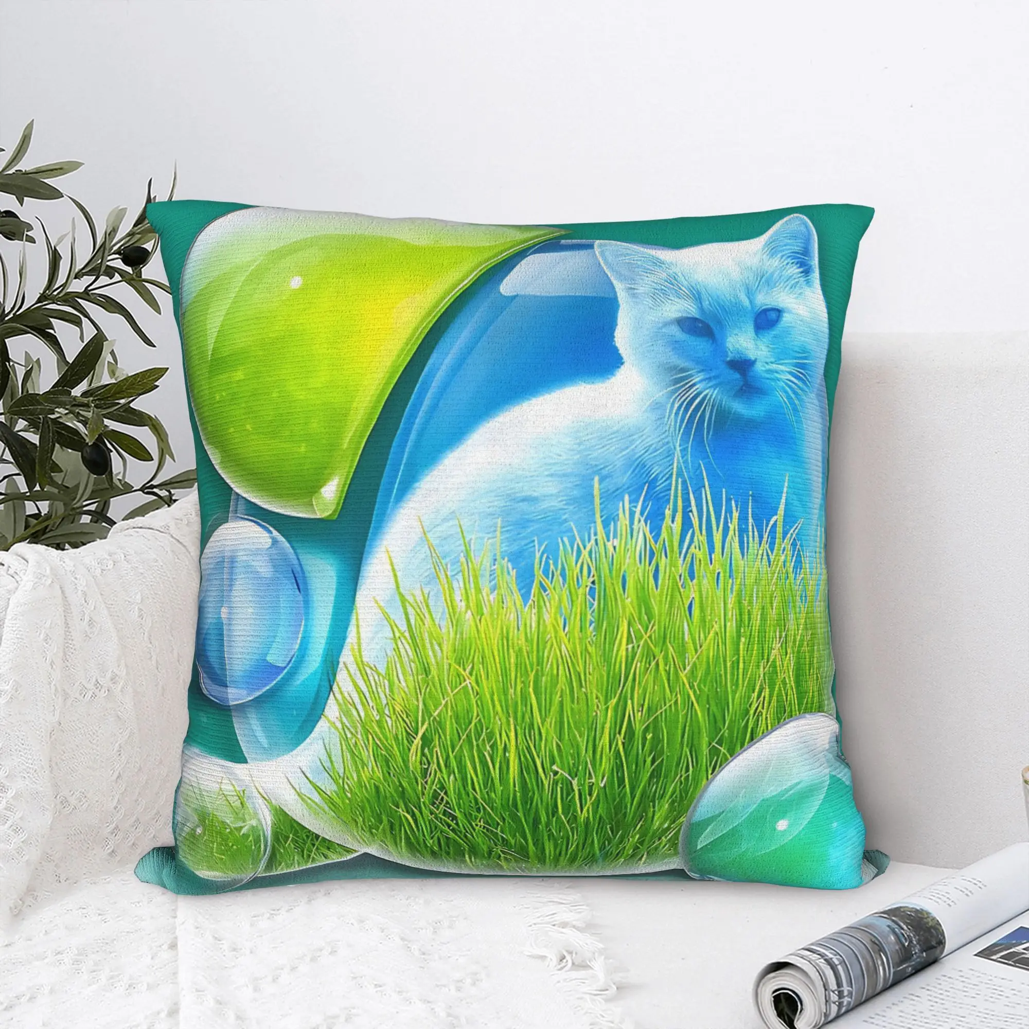 Frutiger Aero Cat Square Pillow Case  Cushion Cover Awesome Zippered Decorative Pillowcase for Sofa 45x45cm