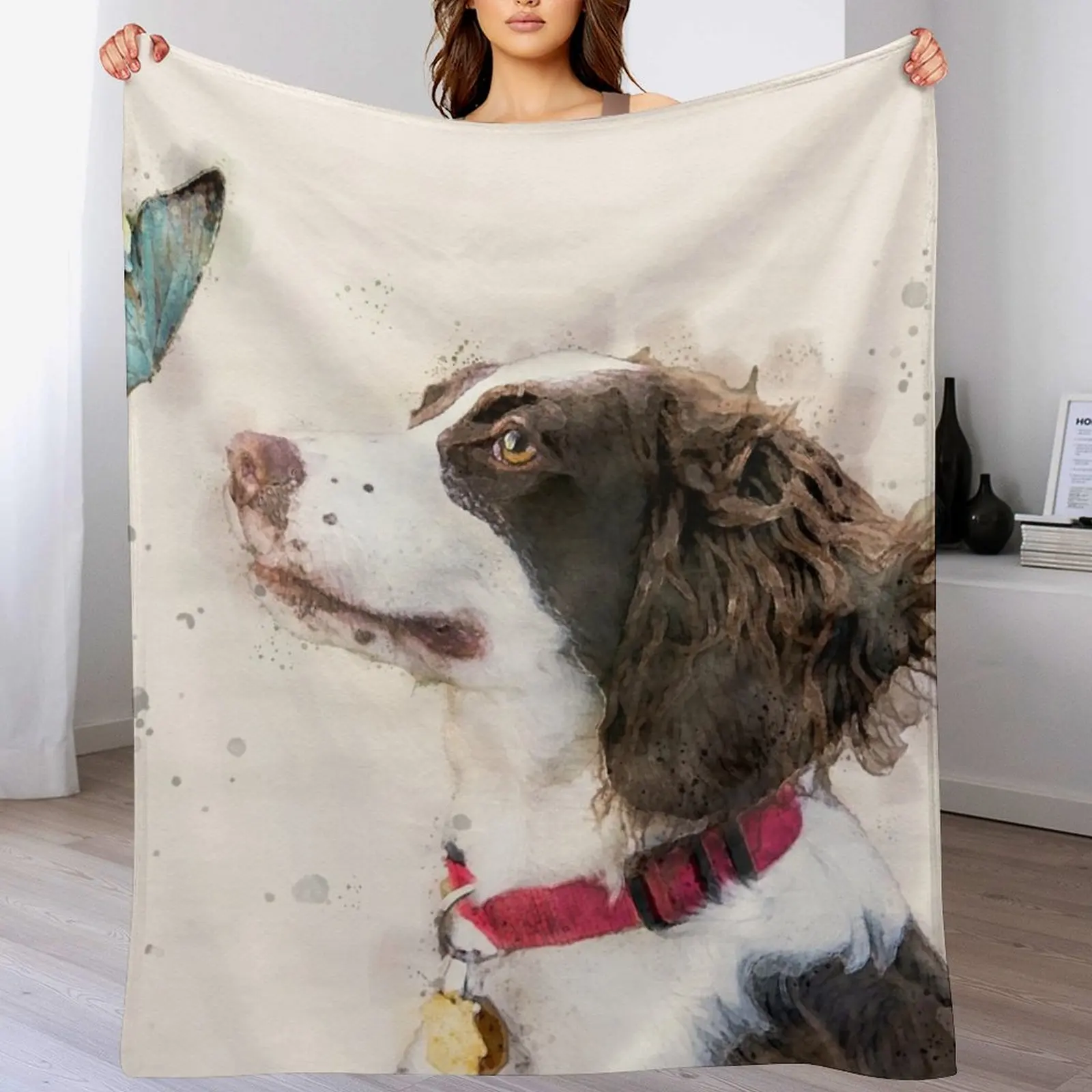 

English Springer Spaniel watercolor Throw Blanket Cozy Throw Blanket Birthday Gift for Him Her