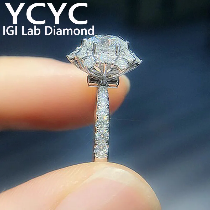 

LUXURY Solid18K White Gold Lab Grown Diamond Ring Round Cut Diamond CVD HPHT DEF VS-VVS Wedding &Engagement Ring ﻿