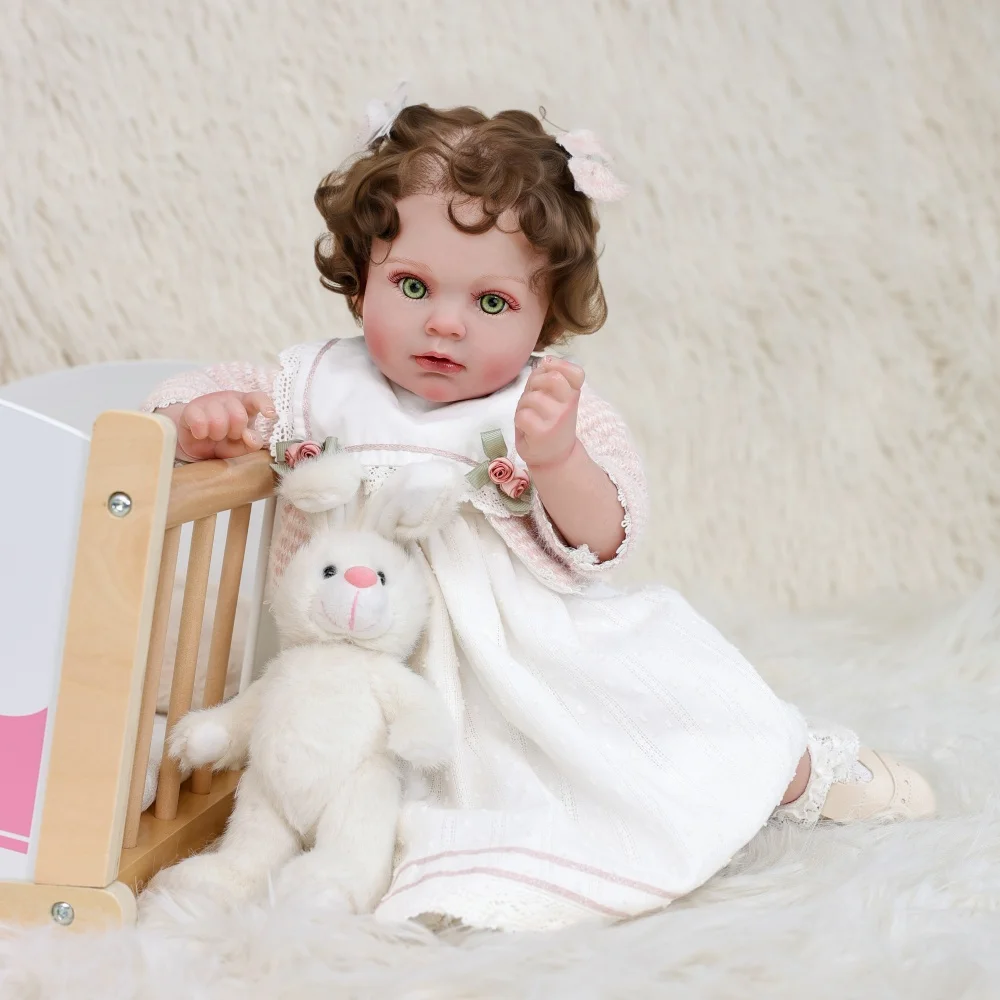 Cloveray 24 Zoll Original realistische wiedergeborene Babypuppe beruhigen hochwertige Vinylpuppe mit Kaninchenpuppe Baby Begleiter Spielzeug Kindergeschenk