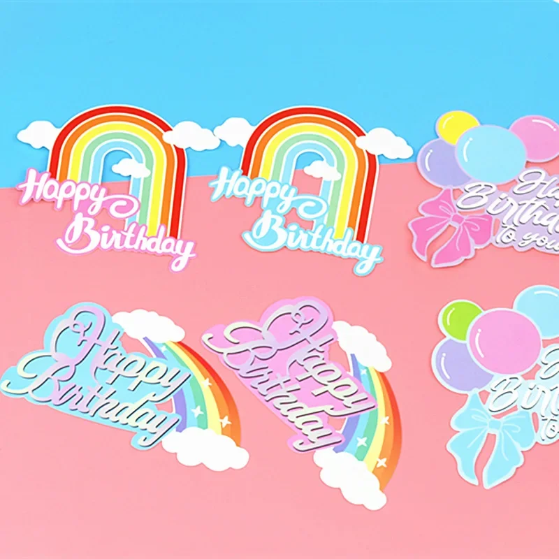 10pc Rainbow Cake Topper Stars Sun Clouds Happy Birthday Wedding Decoration Bride Cupcake Decor Party Baby Shower Party Supplies