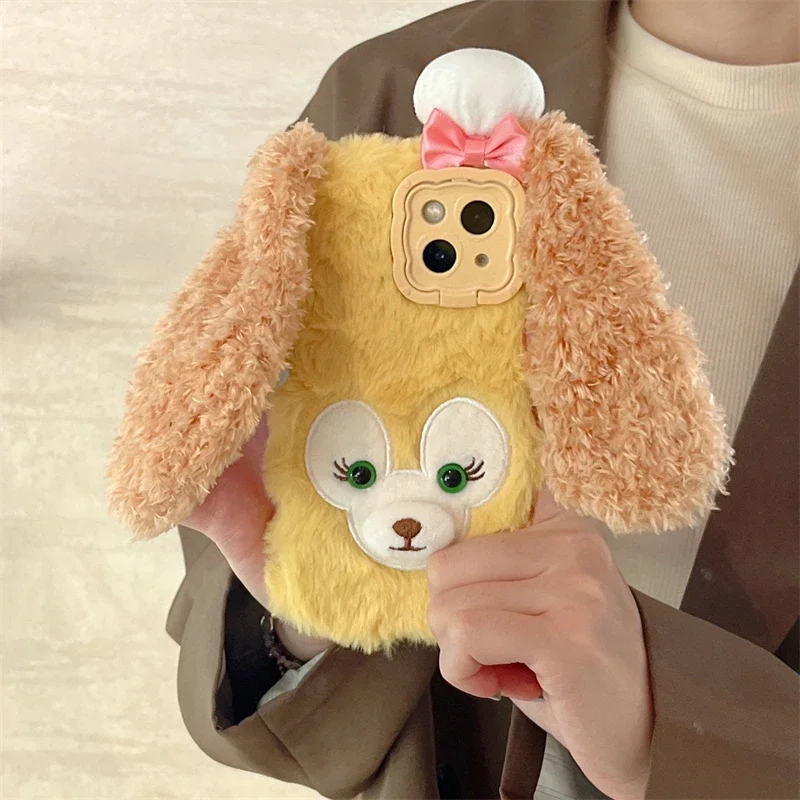 Cute Bear Warm Winter Plush Soft Phone Case For iPhone 16 15 14 13 Pro Max 14 Plus 15 Plus Fluff Toy Camera Protect Back Cover