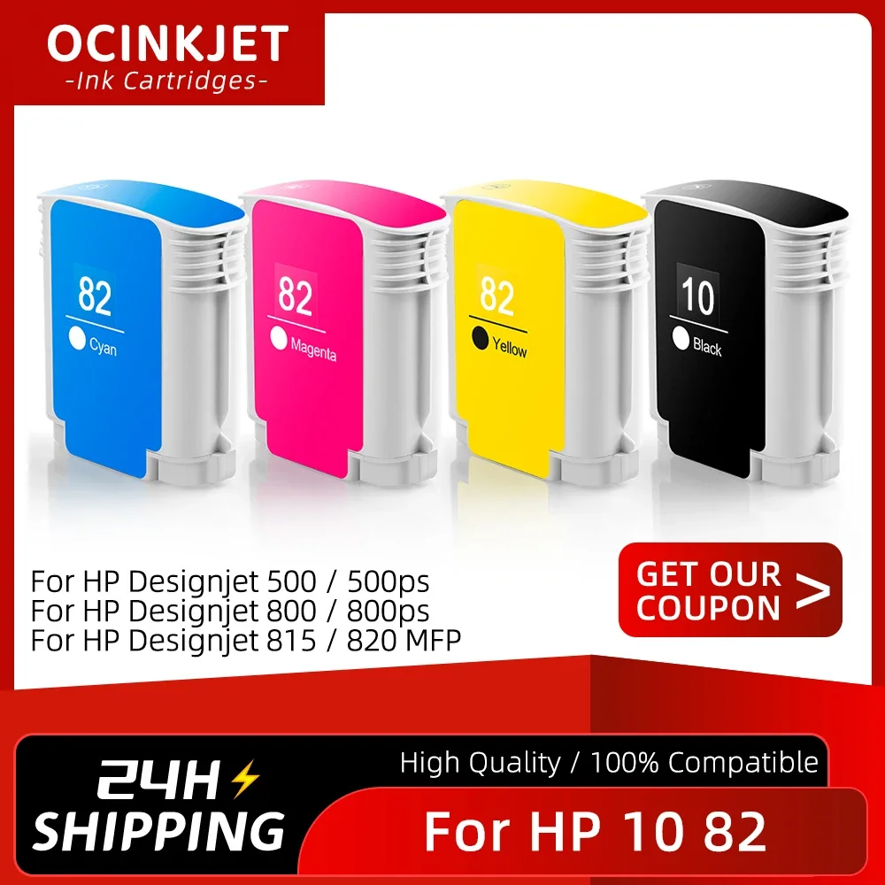 For HP 10 82 Ink Cartridge Compatible For HP Designjet 500 500ps 800 800ps 815MFP 820MFP Printer C4844A C4911A C4912A C4913A