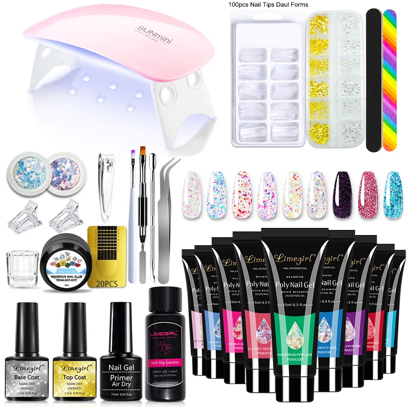 

LIMEGIRL Poly Nail Gel Set With 6W LED Lamp Nail Set For Beginner Nail Art 3D Design Decoration Extension Manicure Tools Kit