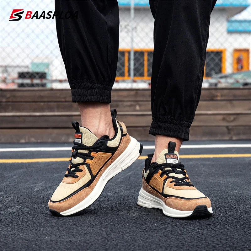 Baasploa Fashion Walking Shoes For Men 2024 Casual Men\'s Designer Leather Lightweight Sneakers Male Outdoor Sports Running Shoes