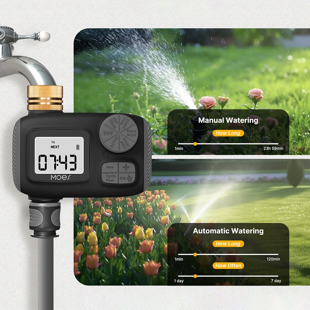 

Water Timer 1-Outlet Intelligent Sprinkler IP55 Waterproof Timed Irrigation System LCD Display Garden Lawn Greenhouse Supplies