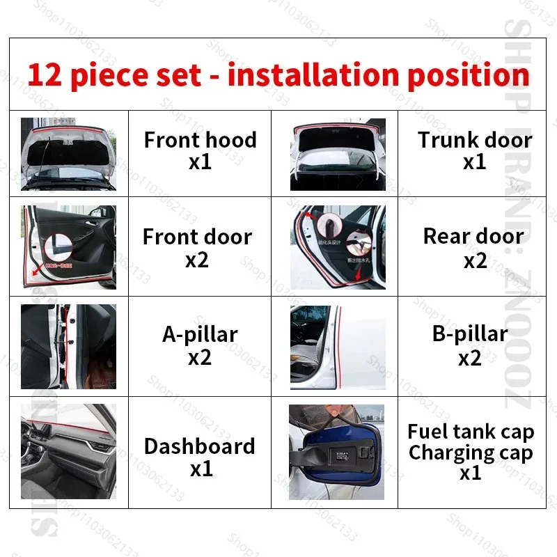For Ford Explorer Car Door Seal Strip Rubber Double Layer Soundproof Dustproof Waterproof Door Weatherstrip 12PCS Set view 3