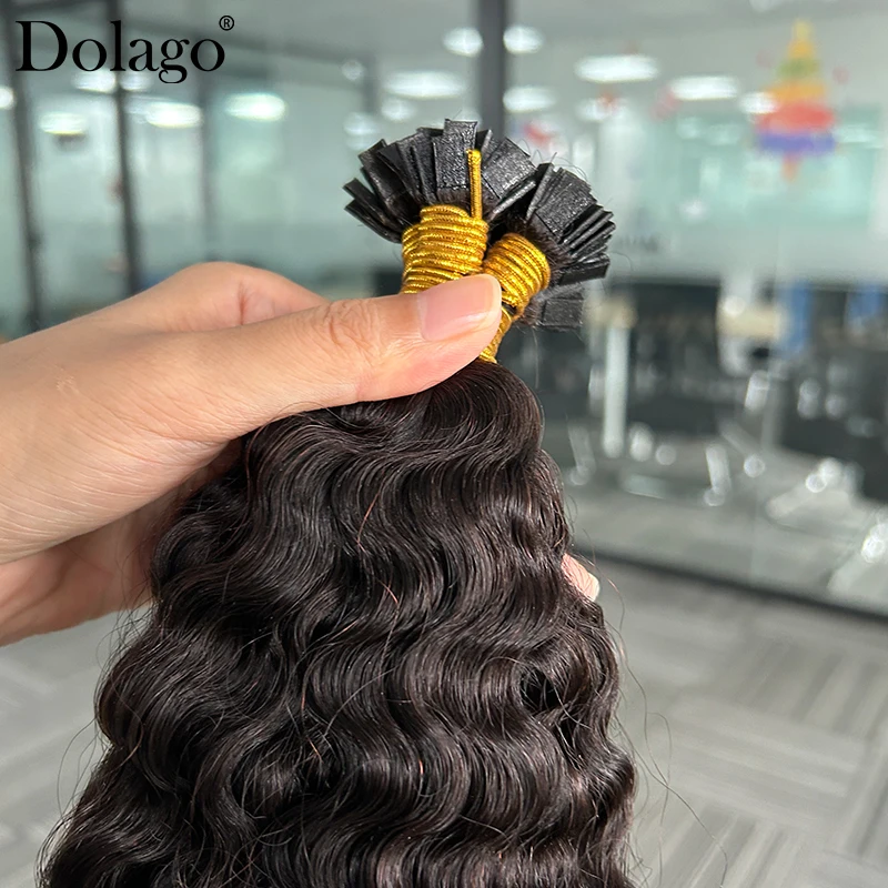 Extensiones de cabello humano con puntas K para mujer, cabello rizado birmano, mechones, negro natural, puntas planas, cabello vietnamita a granel 5
