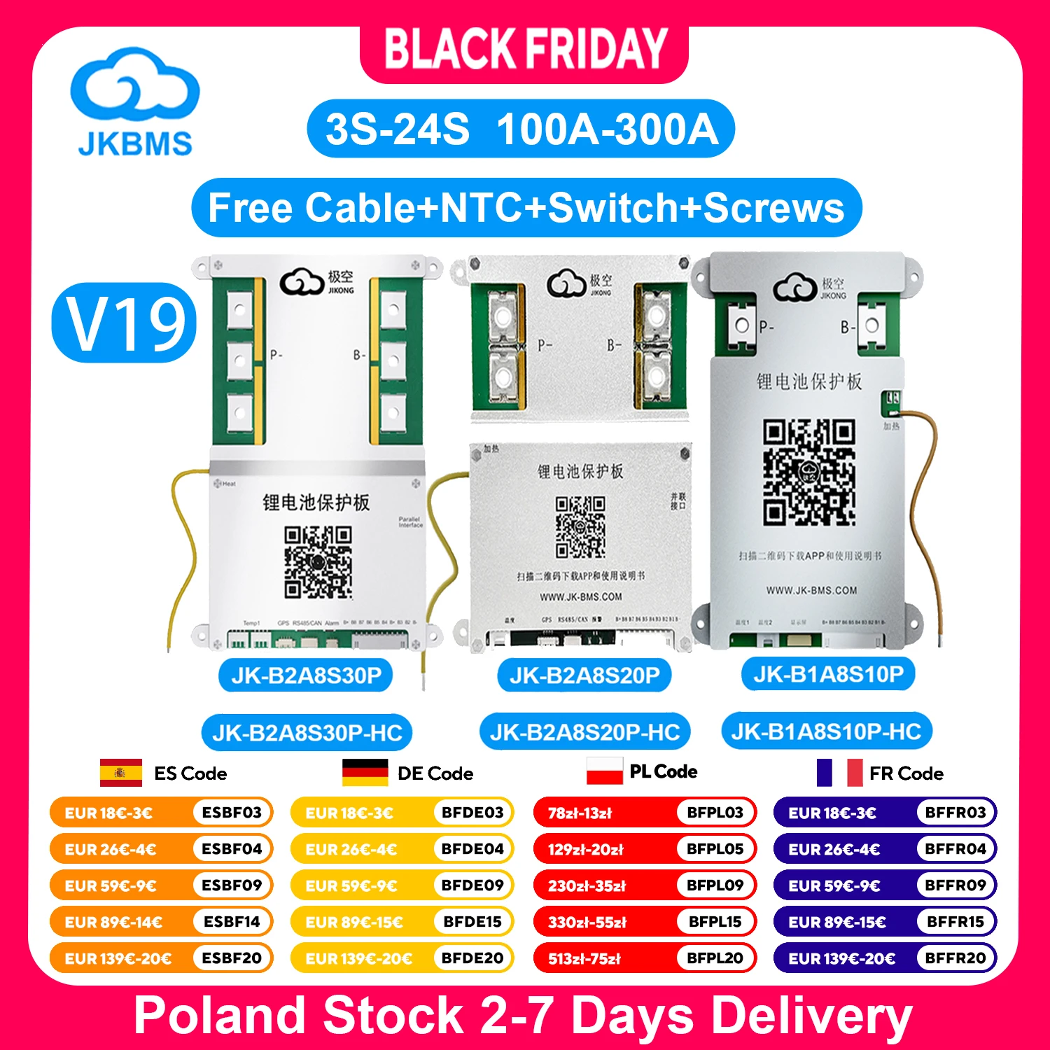 

JIKONG JK BMS Active Balance BMS 3S 4S 5S 6S 7S 8S 12V 24V 100A-300A Smart BMS для литий-ионного Lifepo4 Lto Баланс батареи Heat CAN