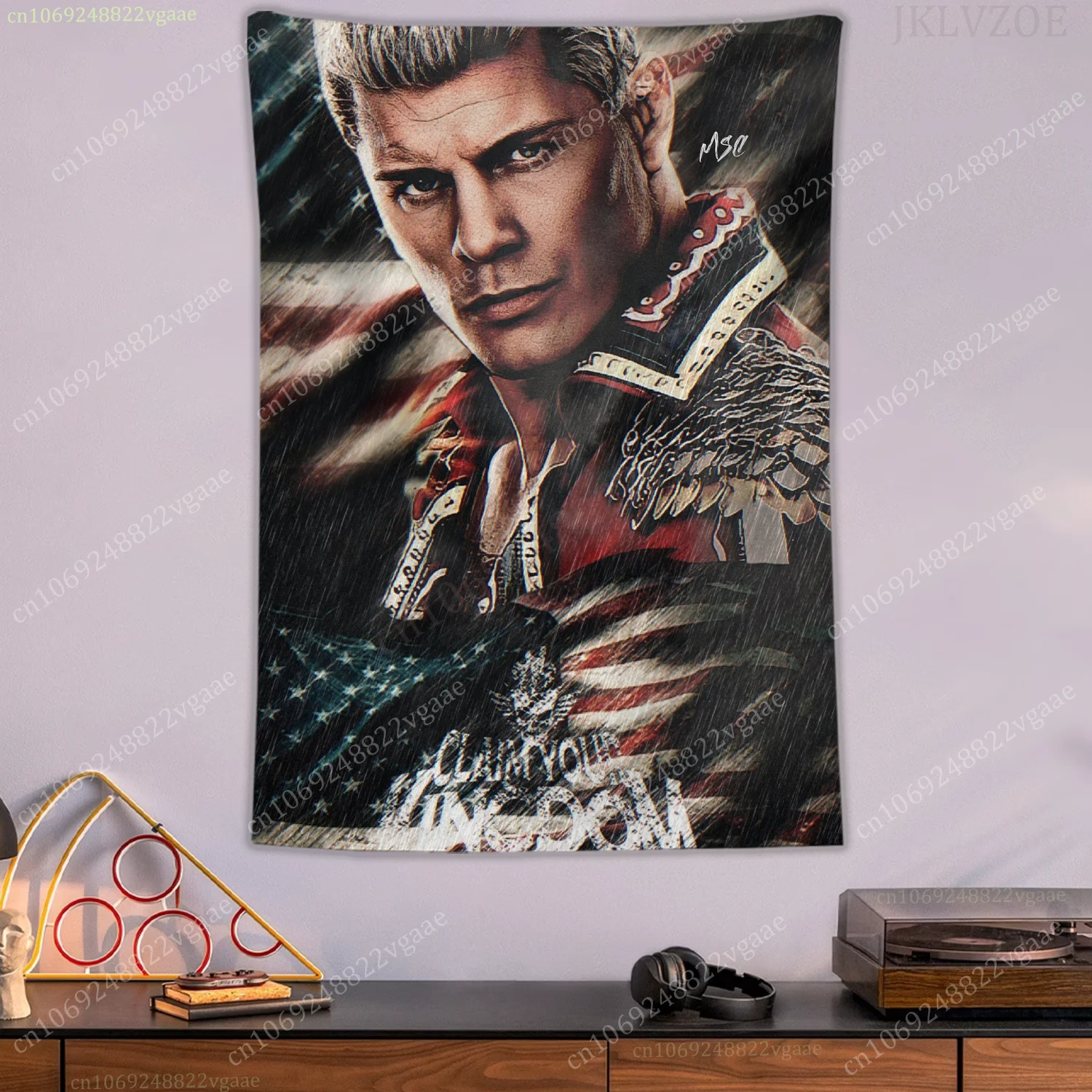 W-WWE كودي رودس نسيج الملصقات جدار المفروشات لغرفة النوم الديكور الجمالية Tapices العلم مراوح المصارعة الملاكمة ﻿ علم الولايات المتحدة الأمريكية