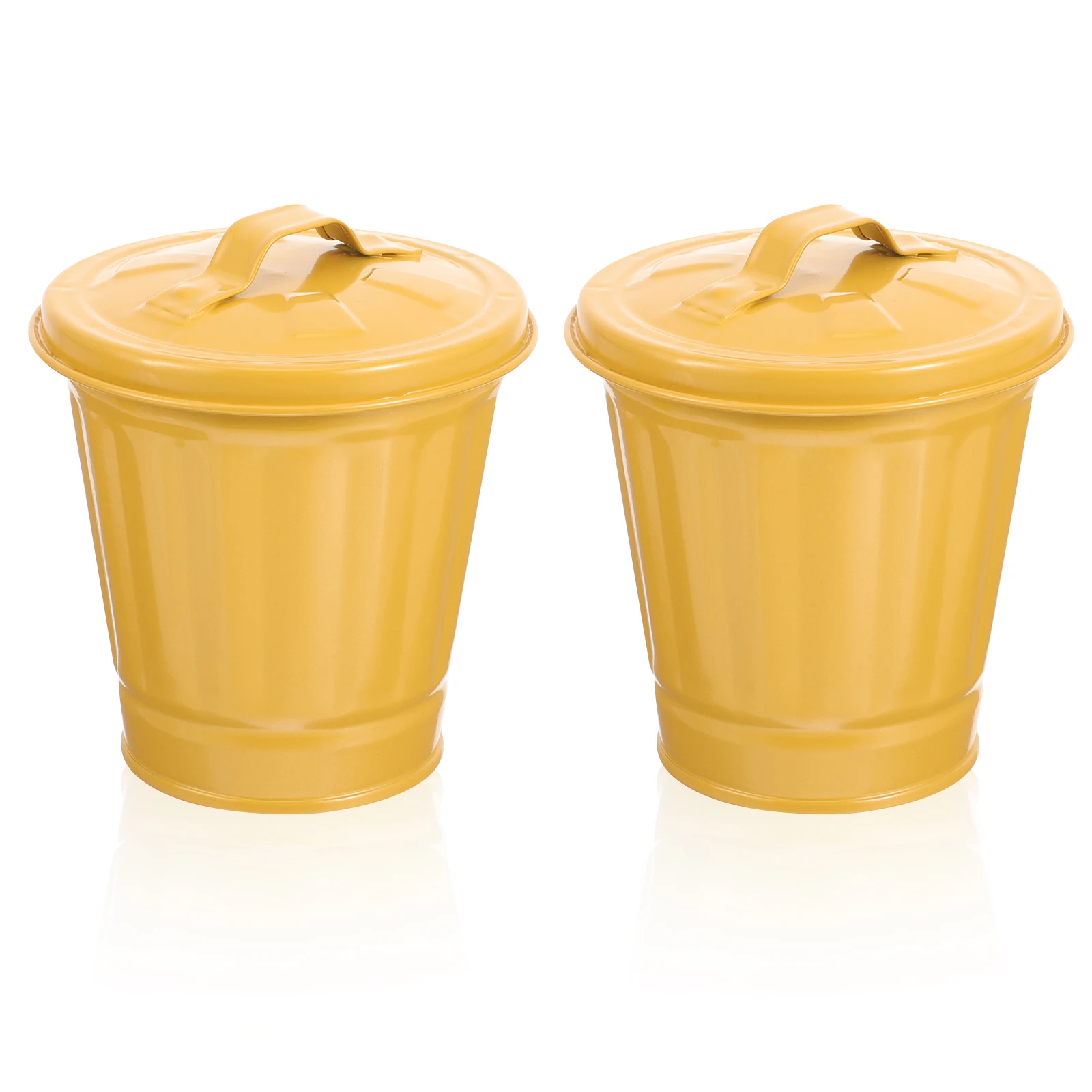 

2 Pcs Portable Storage Bucket Trashcan with Lid Small Galvanized Mini Desk Garbage Container Tin Iron Pails Baby Nightstand